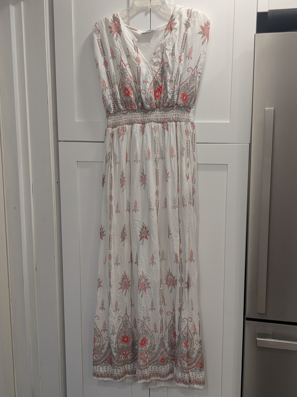 White Floral Maxi Dress with Red Accents